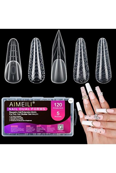 AIMEILI قوالب أظافر للجل - مجموعة من 120 قطعة، 5 أشكال بطرفين مزدوجين لتمديد ...