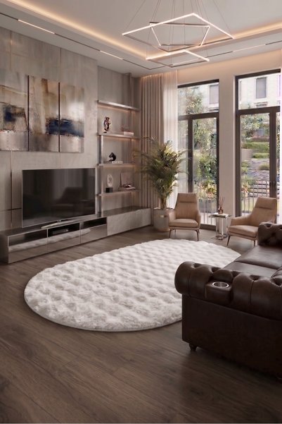 SOFT DECOR Beyaz Kaymaz Taban Bubble Kesme Oval Yolluk Tozumaz Yumuşak Dokulu...