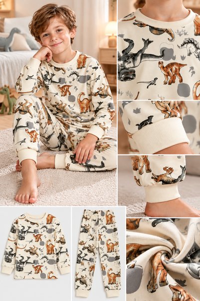zahider Boy's 100% Cotton Soft Diamond Kids Long-Sleeve Pajama Set
