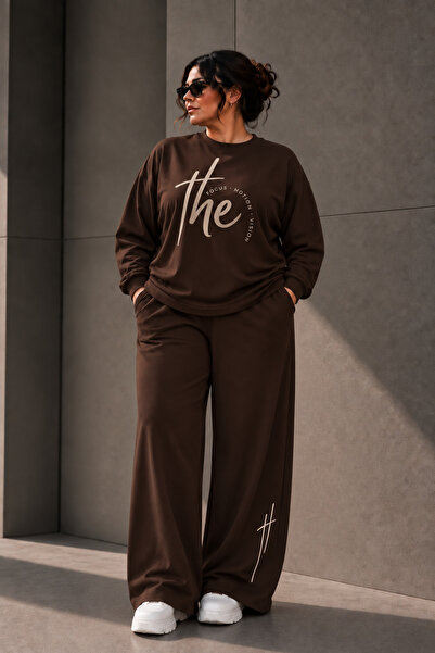 Rubonia Kadın Büyük Beden Baskılı 2’li Eşofman Takımı Oversize Sweatshirt Bol...