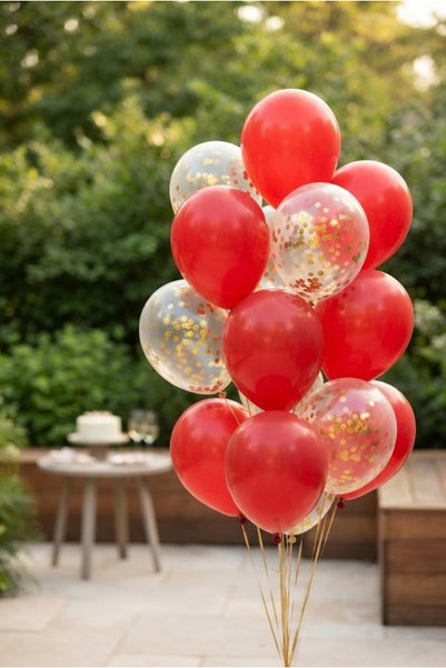 FESTİVALOON Red Gold Concept Balloon Set with 20 Transparent Confetti Birthday Organization Party and Special Occasions Decoration Balloons