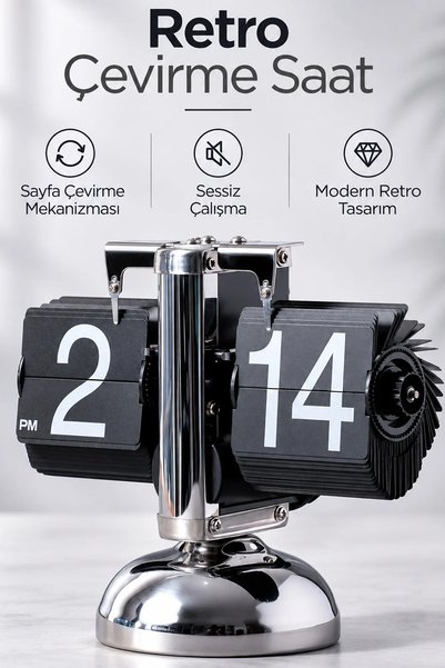 EXENAR Masaüstü Mekanik Sayfa Çevirmeli Retro Saat Vintage Minimalist Yaprak ...
