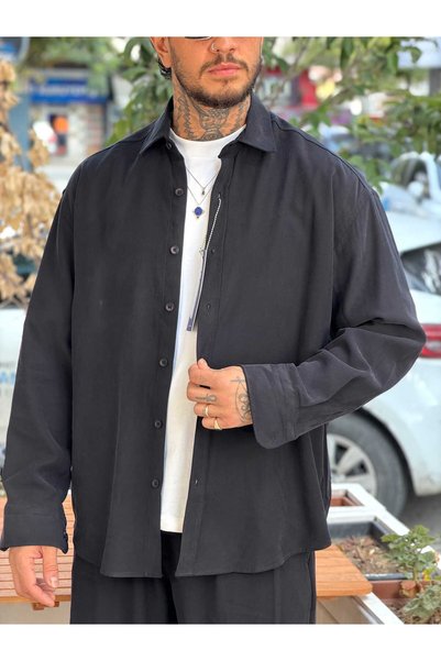 manch collection Giesto Oversize Modal Gömlek Siyah
