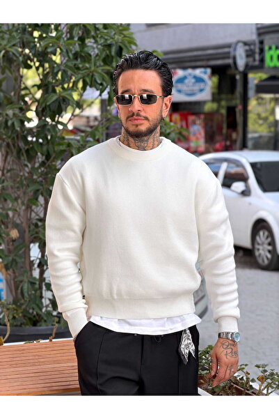 manch collection Giesto Crop Pamuk Basic Sweatshirt Beyaz