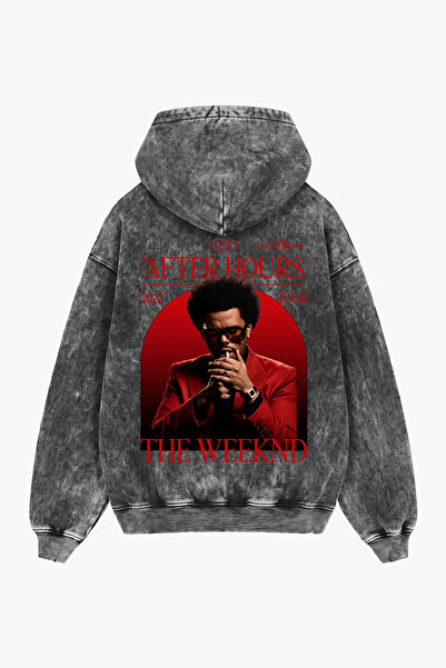 Sekizbiraltı هودي أسود كبير الحجم قابل للغسل مطبوع عليه The Weeknd After Hour...