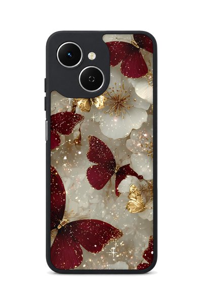 TECNO Spark 40C Compatible Burgundy Patterned Camera Protected Shockproof Case