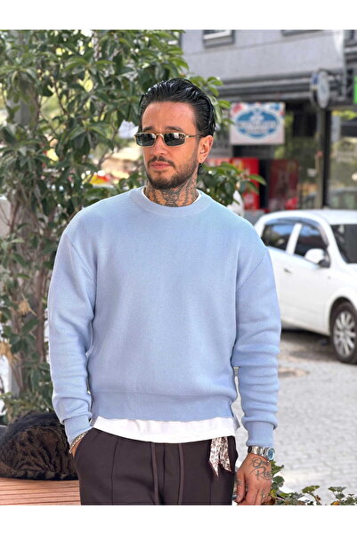 manch collection Giesto Crop Pamuk Basic Sweatshirt Bebe Mavi