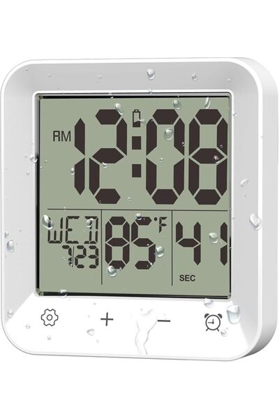 AZONEE Digital Waterproof Shower Clock with Large LCD, Touch Screen Timer, Te...