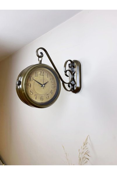 ZENTİME Ceas de gară retro din metal cu aspect patinat, 36 x 25 cm – Ceas dec...