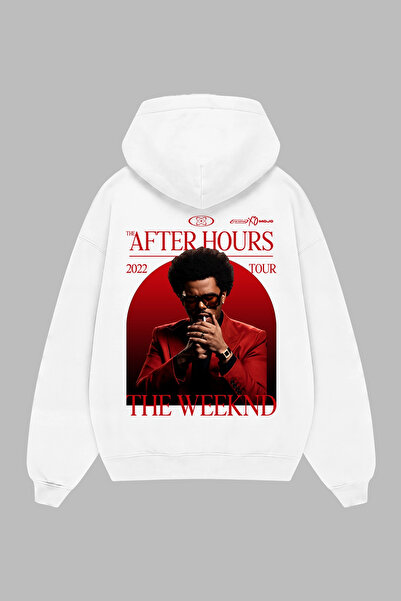 Sekizbiraltı The Weeknd after Hours Printed White Oversize Unisex Hoodie