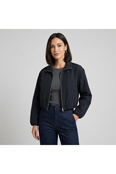 KAROL Zippered Lined Stand Collar Crop Jacket