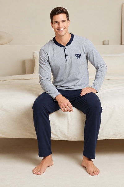 CottonVia Men's Pajama Set, Openend Single Jersey Cotton, 30/1 Seasonal Fabri...