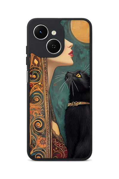 TECNO Spark 40C Compatible Black Cat Patterned Camera Protected Shockproof Case