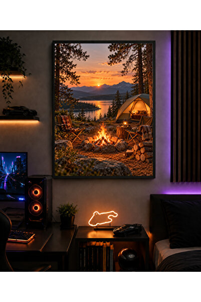 Miutic Print Studio Tablou decorativ pentru camping „Foc de tabără la margine...