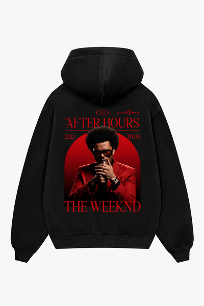 Sekizbiraltı هودي أسود كبير الحجم مطبوع عليه The Weeknd After Hours للجنسين