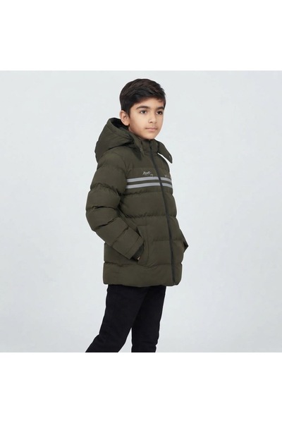 CUBBUX Boys' Winter Inflatable Coat with Hood, Fiber-Filled, Cold-Proof