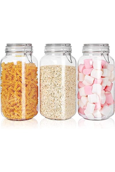 Generic 78Oz Glass Food Storage Jars With Airtight Clamp Lids, 3 Pack Large K...