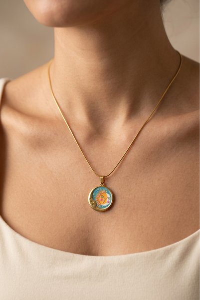 Okapi Steel Sun and Moon Figured Medallion Necklace