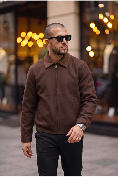 BASEL.CO Velvet Collar Detailed Unisex Relax Basic Fabric Jacket