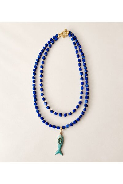 Sinem Şanlı Atelier Fish Double Row Porcelain Cube Bead Necklace