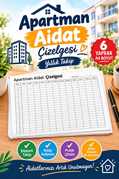 Organik Yolda Apartman Aidat Çizelgesi 6 Yıllık Takip 6 Yaprak A4 Boyut Aidat...
