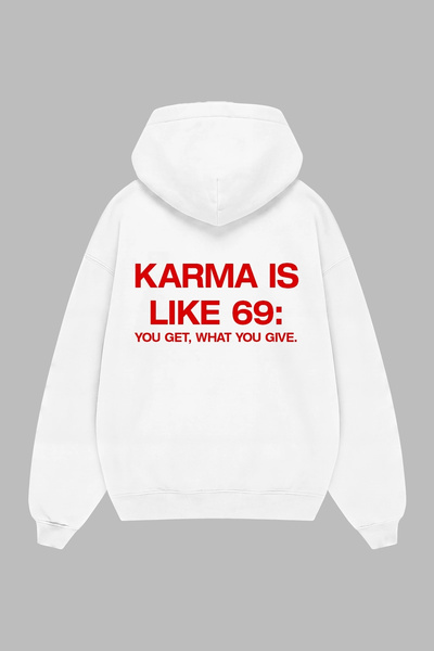 Sekizbiraltı Karma Is Like 69 Printed White Oversize Unisex Hoodie