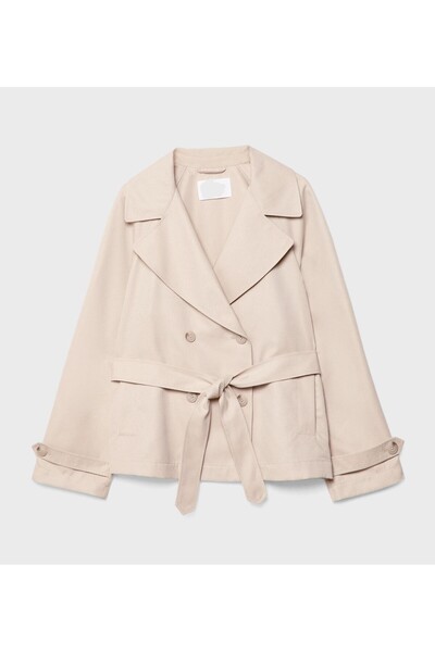 VESS MODA Women's Belted and Draped Double-Breasted Collared Short Trench Coat