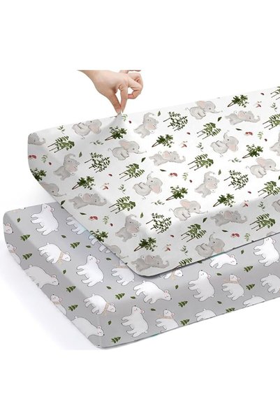 GENERAL Baby Stretchy Crib Sheets Set with Conveniently Packable Changing Pad...