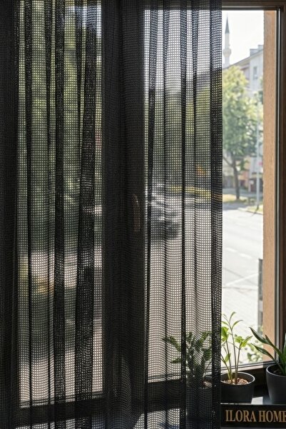 ilora home Premium siyah file kedi patisine dayanıklı ütü istemez tül perde 1...