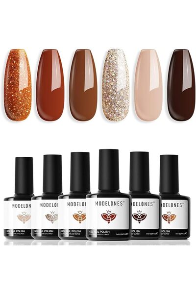 modelones Store مجموعة طلاء أظافر جل من موديلونز - 6 ألوان: عاري، وردي، أبيض ...