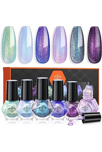 modelones Store Modelones Red Gel Nail Polish Set 6 Colors, White Glitter Spa...