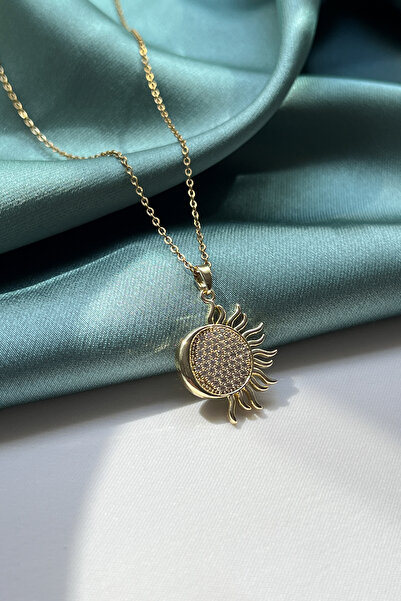 Berilya Aksesuar Zircon Stone Sun and Moon Figured Necklace