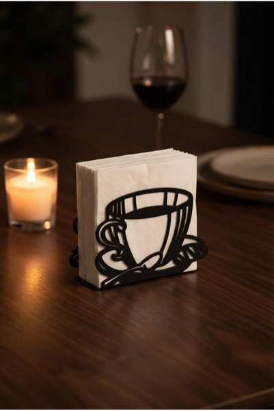 LAZORİAE 2-Piece Black Metal Cup Napkin Holder, Decorative Desktop, Napkin Holder, Napkin Holder, Square Napkin Holder 13X10 cm