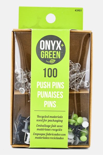onyx + green 100-Pieces Push Pins, Multicolor