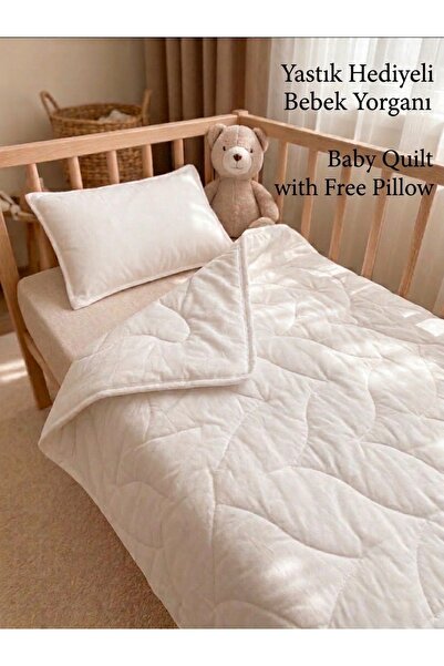 ÇAĞTEXX Micro White Baby Quilt Set (Baby Quilt + Baby Pillow)