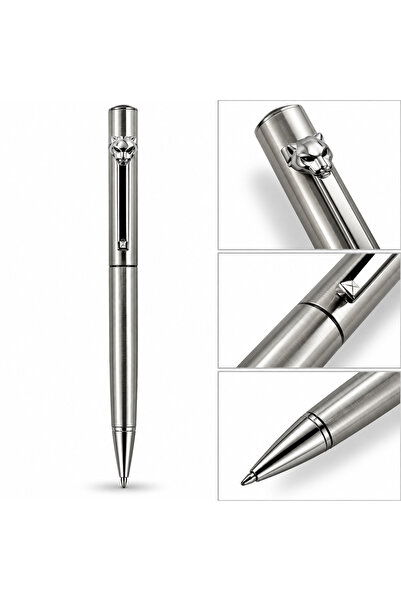 Generic Brand Luxury Metal Pen with Tiger Head Design - Silver Looster Time