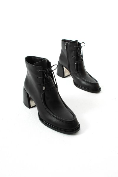 dericia shoes Malia Kadın Hakiki Deri Siyah Kalın Topuklu Bot