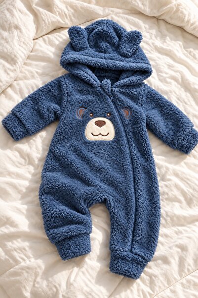 METEOR BABY Bebek Peluş Welsoft Tulum Ayıcık Detaylı Kapüşonlu Fermuarlı Tulum