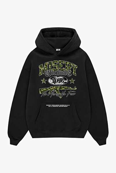 Sekizbiraltı Misery Worldwide Printed Oversize Unisex Black Hoodie