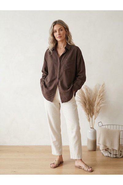 Genel Markalar Rahat Kesim Dökümlü Tencel Oversize Gömlek