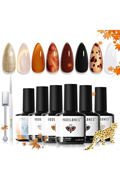 modelones Store مجموعة طلاء أظافر جل من موديلونز - 6 ألوان: عاري، وردي، أبيض ...
