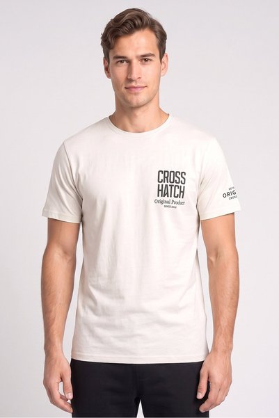Crosshatch Men Crew Neck Short Sleeve Graphic Print T-Shirt, Off White