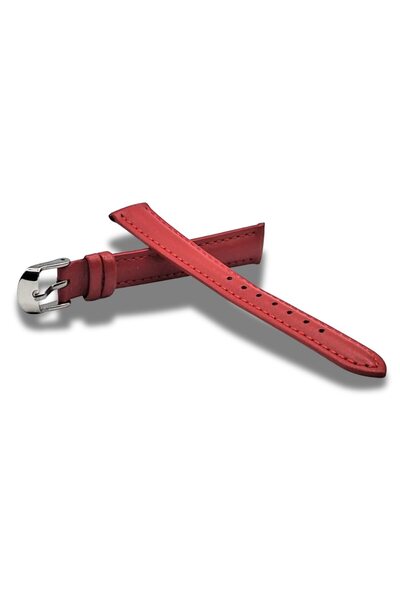 OEM Curea elegantă de ceas din piele roșie de 14mm cu cataramă argintie