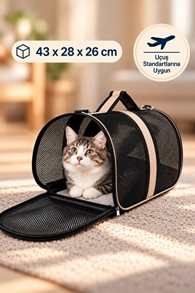 Kurtbay Şekil Kedi Köpek Askılı Taşıma Çantası Yırtılmaz Fileli Kabin Boy Sey...