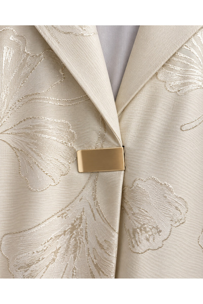 KAVALEE Ivory Ginkgo Open Abaya with Gold-Tone Fasteners
