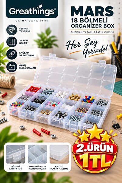 Greathings 18 Bölmeli Şeffaf Organizer Kutu Kapaklı Çok Amaçlı Hobi Vida Bonc...