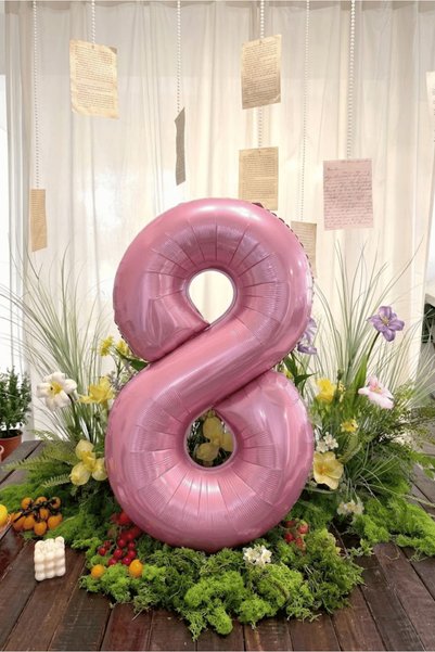 Mielibon Pembe 8 Rakam Folyo Balon 76 cm 34 İnç 8 Yaş Doğum Günü Süsü 1 Adet