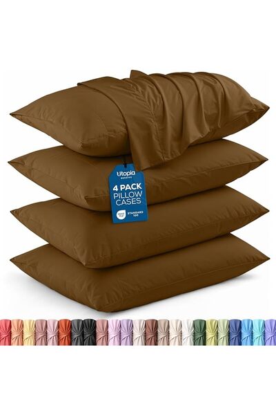 Utopia Bedding أغطية وسائد كوين - 4 قطع - إغلاق بتصميم ظرف - قماش مايكروفايبر...