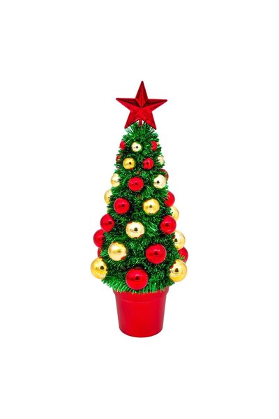 DD SHOP Brad Decorativ de Craciun Globuri Aurii Rosii 39cm - Brazi Tinsel Masa