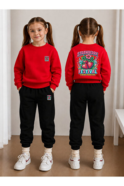 LORVEX Комплект анцуг за момичета със суичър с кръгло деколте, от две части, ...